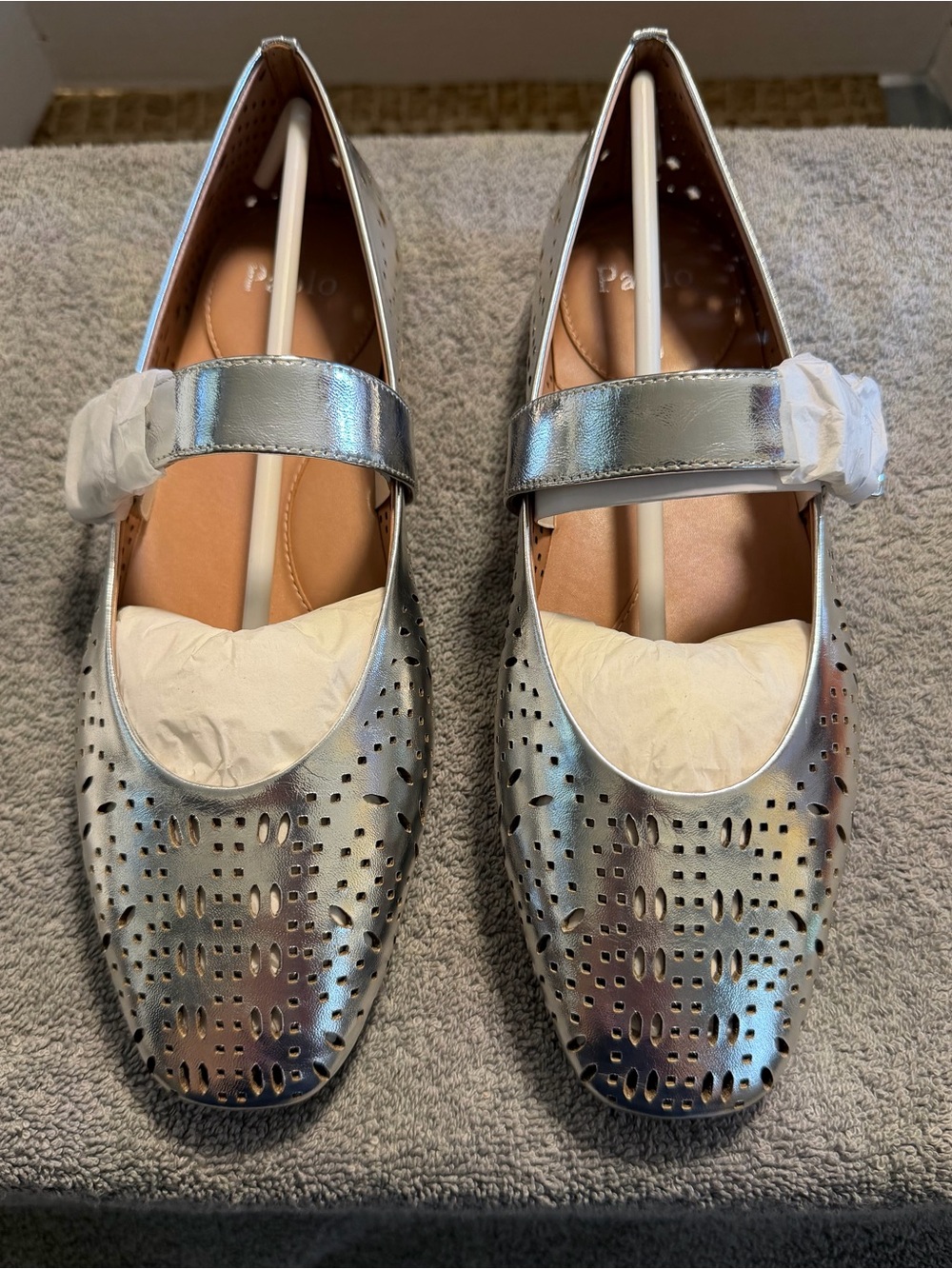 NWT Linea Paolo Silver Crackled Metallic Leather Miller-L Mary Jane Flat Size 8M